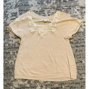 Banana Republic Womens T-Shirt Tan V-Neck Short Sleeve Tee Shirt Linen Blend XS